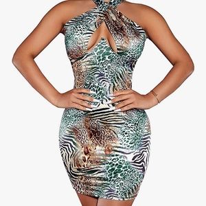 Cutout Halter Wrap Bodycon Mini Dress